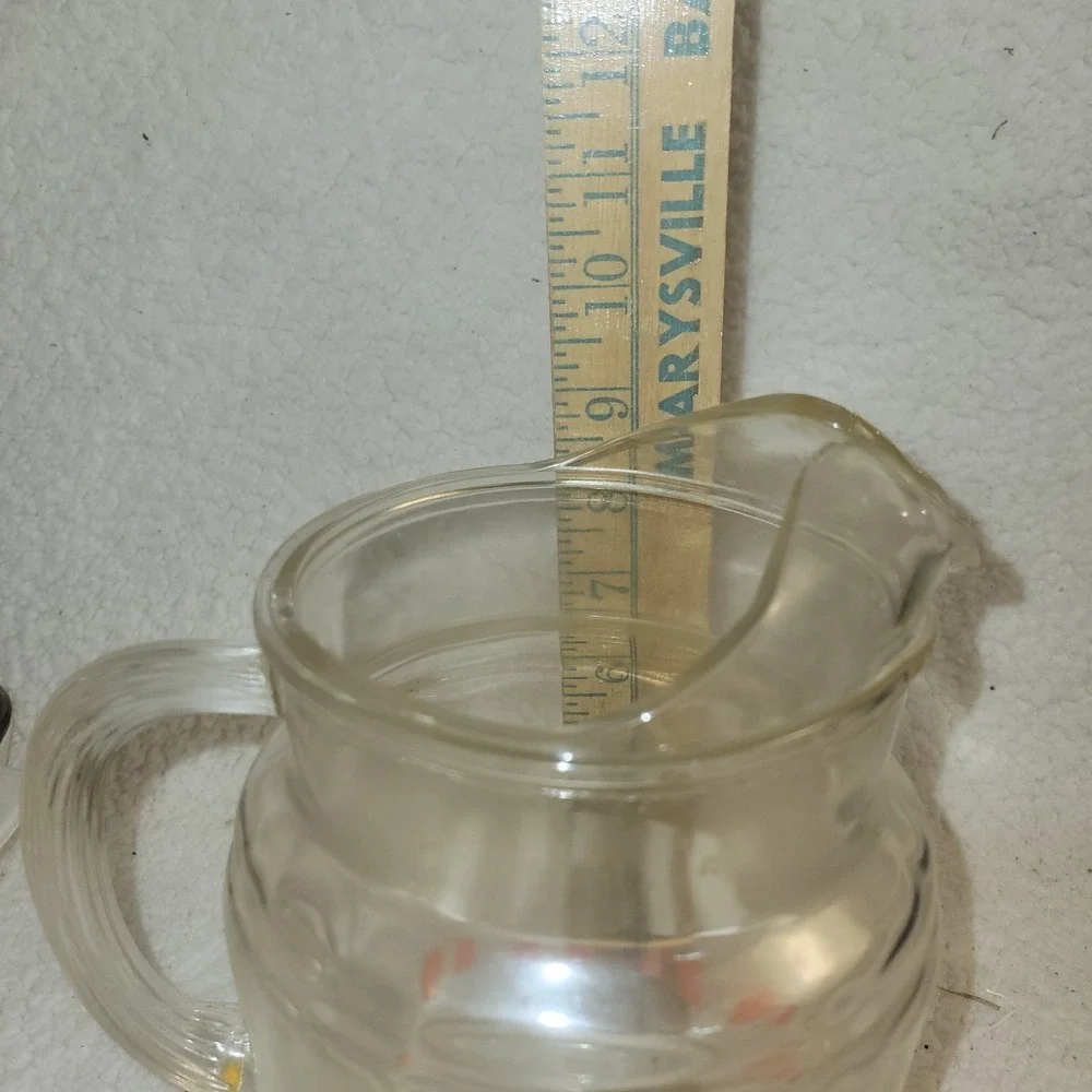 Vintage Clear Glass Pitcher Orange White Diamond Band‎ Pattern Mid Century